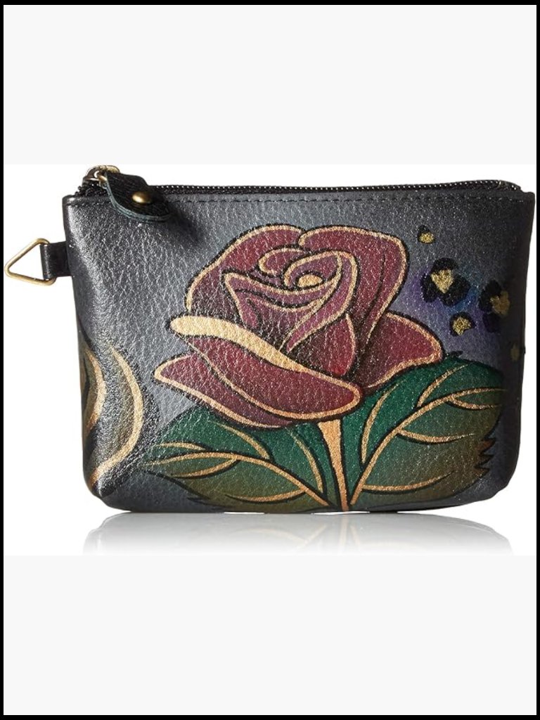 Hand Painted Genuine Leather Coin Pouch Purse Floral Butterfly Envelope Zip